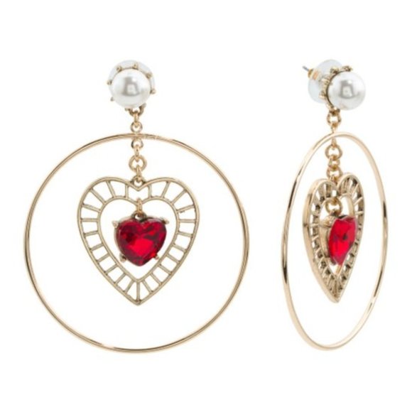 Betsey Johnson Jewelry - BETSEY JOHNSON Heart & Pearl Orbital Earrings